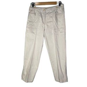 Talbots ladies denim capri jeans zipper cuffs cotton tan cream size 6